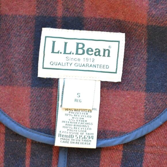 LL Bean Plaid Wool Coat Jacket Size Small Red and Navy Blue Size Small - Picture 5 of 5